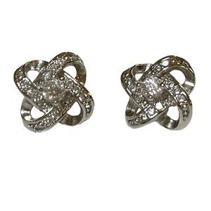 Pre-owned Silver-Plated CZ Embellished Knot Stud Earrings